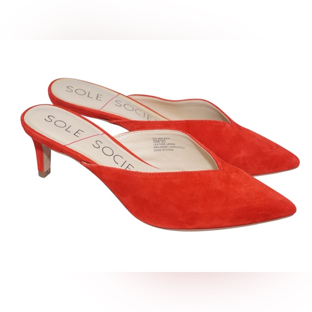 Sole Society Red Maleah Pointed Toe Kitten Heel Mules, Size 5 [US]  |  35  [EU]